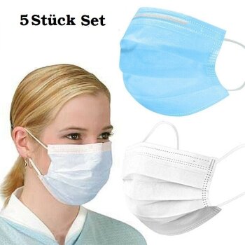 Mund-Nasen-Maske 5x Mundbedeckung Alltagsmaske Gesichtsmaske 5 Stück 3 Lagig