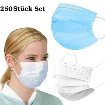 Mund-Nasen Maske 250x Mundbedeckung Alltagsmaske Gesichtsmaske 250 Stück 3 Lagig