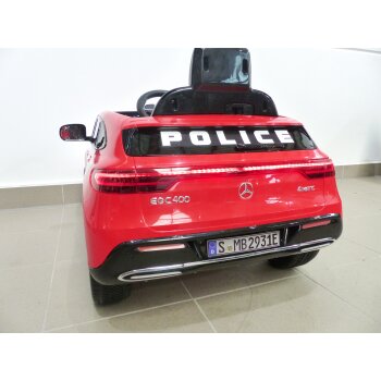Kinder Elektroauto Mercedes EQC Polizei 2x Motoren MP3 USB Fernsteuerung Rot