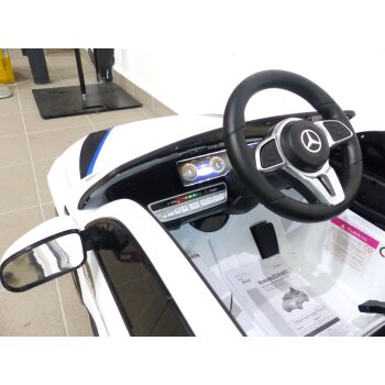 Kinder Elektroauto Mercedes EQC Polizei 2x Motoren MP3 USB Fernsteuerung Weiss