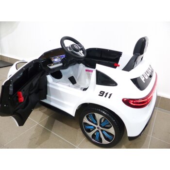 Kinder Elektroauto Mercedes EQC Polizei 2x Motoren MP3 USB Fernsteuerung Weiss