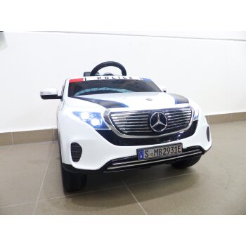 Kinder Elektroauto Mercedes EQC Polizei 2x Motoren MP3 USB Fernsteuerung Weiss