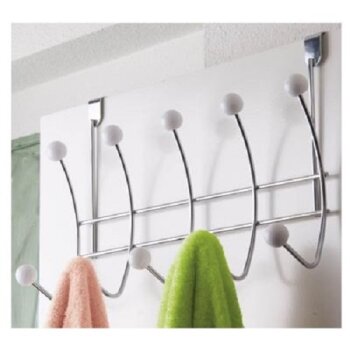Türgarderobe Edelstahl zum Einhängen - Türhakenleiste 5 cm Türpfalz mit 5 Haken